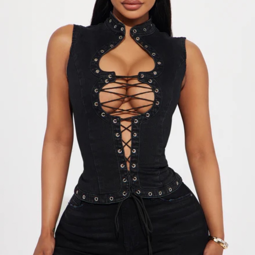 NWT Fashion Nova Black Lace-Up Denim Corset Top